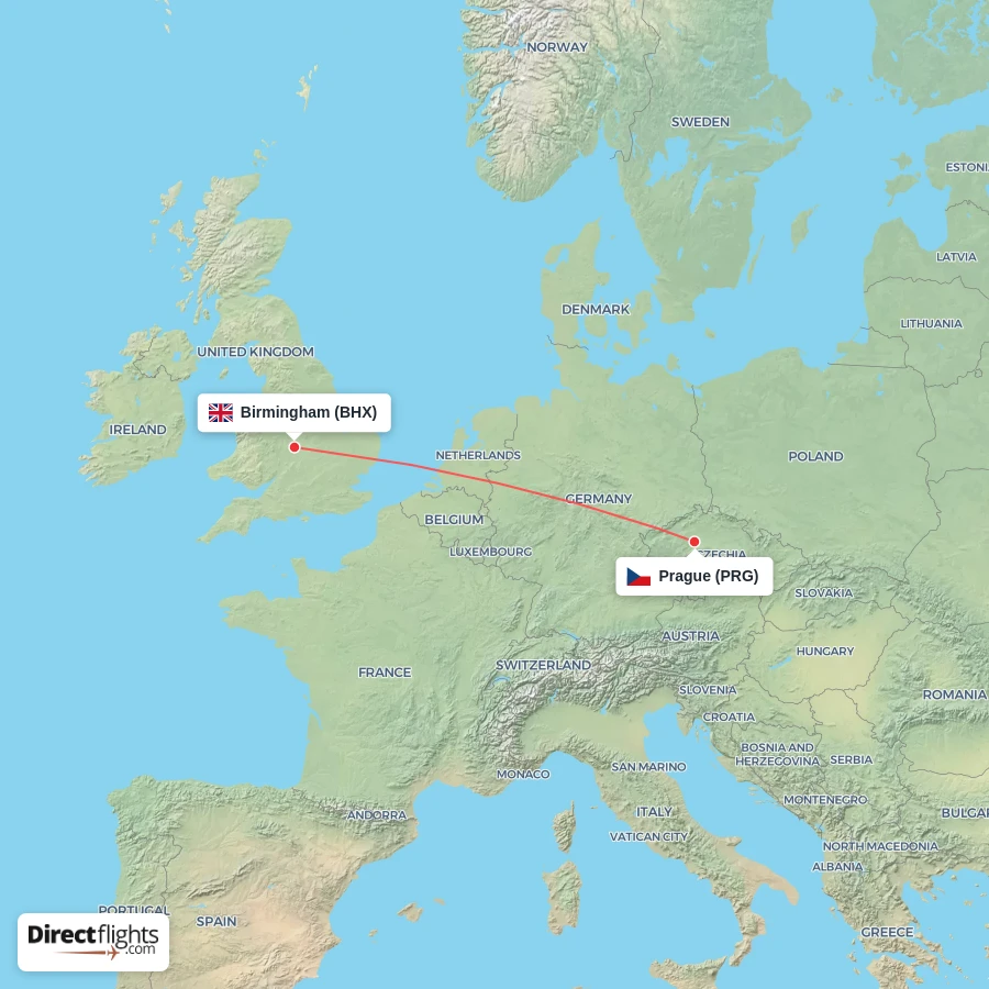 PRG - BHX route map