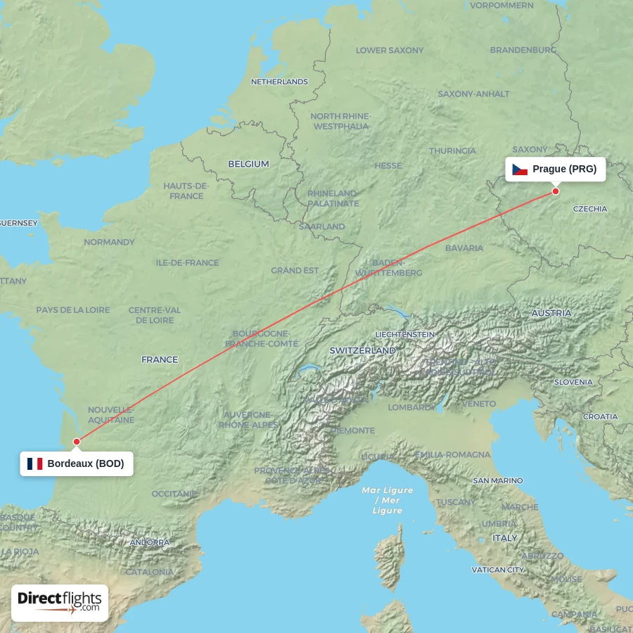 PRG - BOD route map