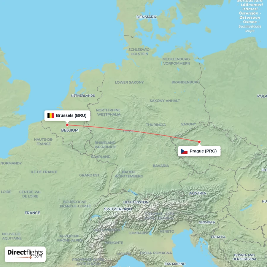 PRG - BRU route map