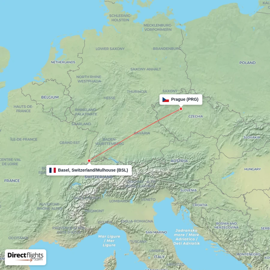 PRG - BSL route map