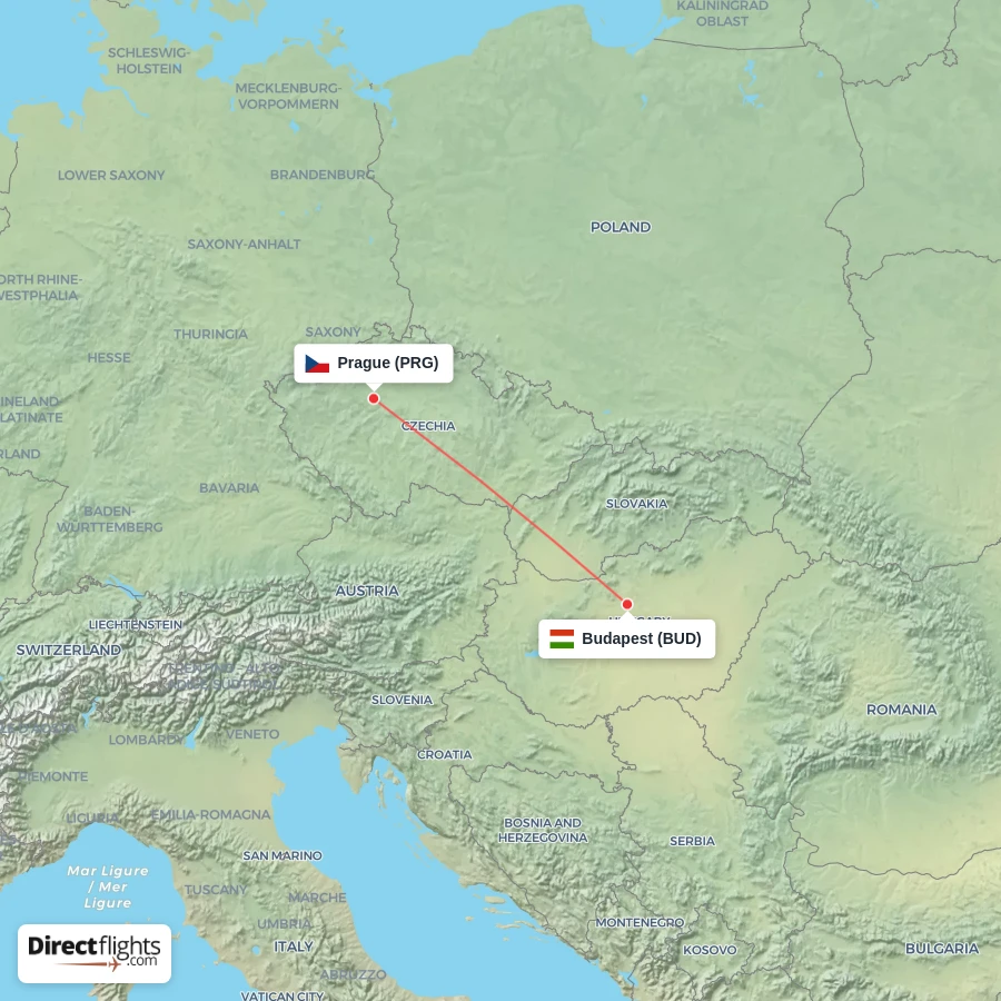 PRG - BUD route map