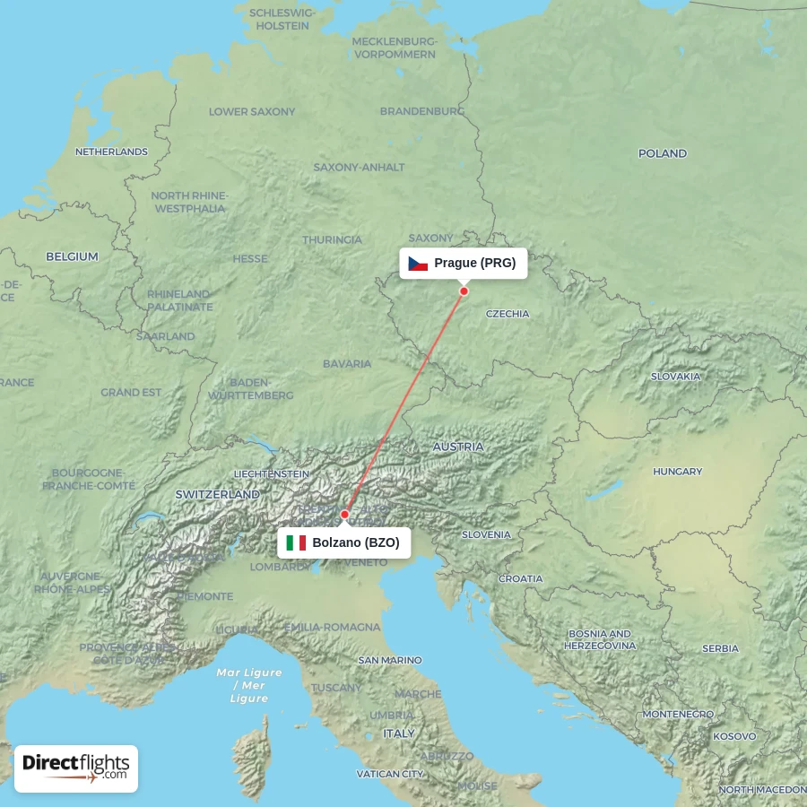 PRG - BZO route map