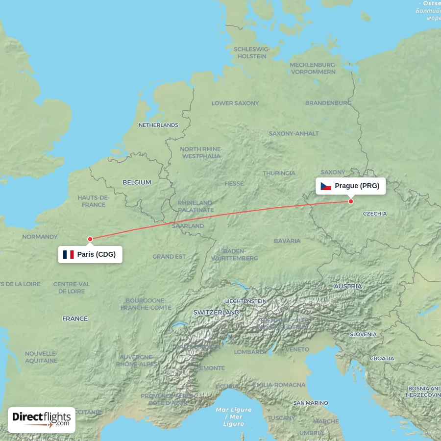 PRG - CDG route map