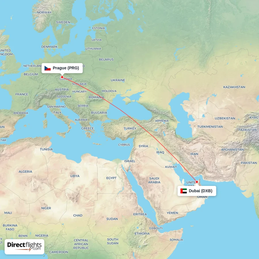 PRG - DXB route map