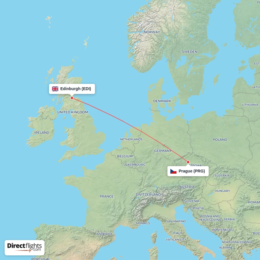PRG - EDI route map