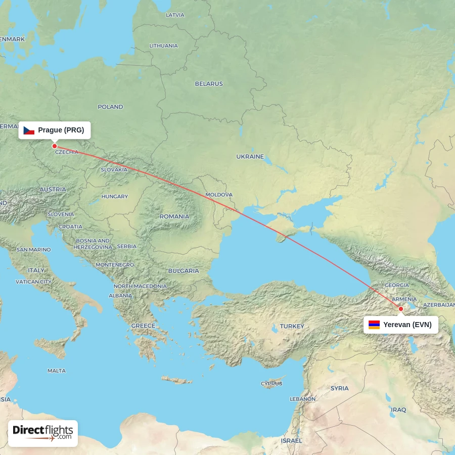 PRG - EVN route map