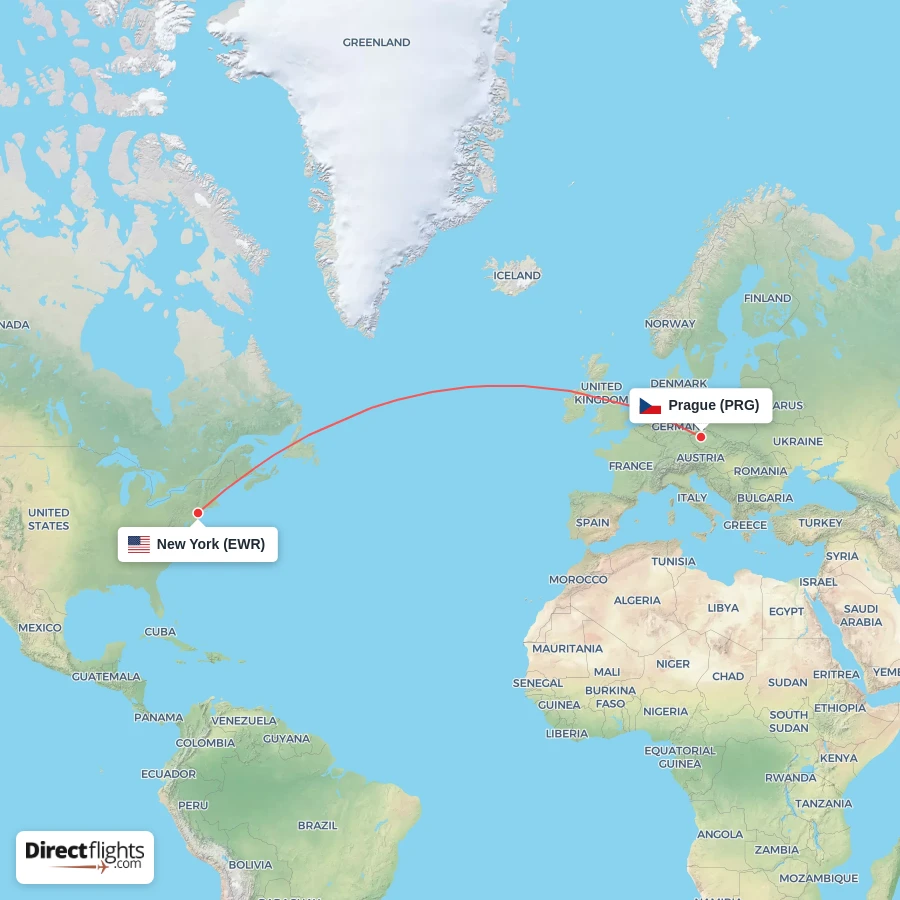 PRG - EWR route map