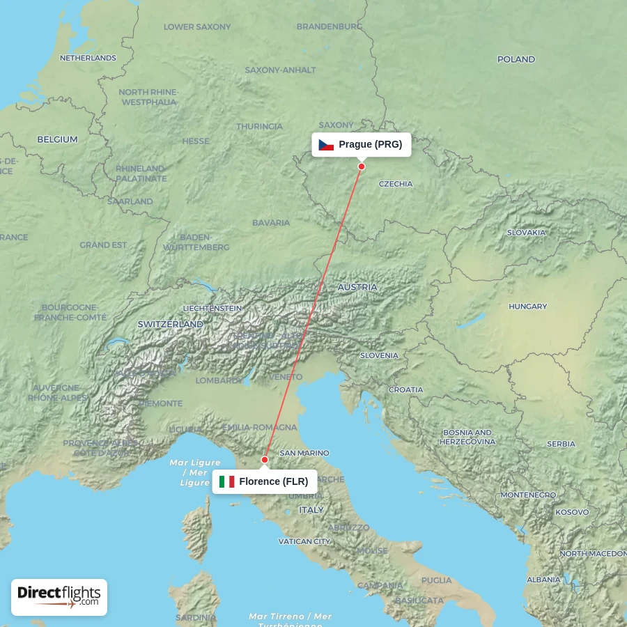 PRG - FLR route map