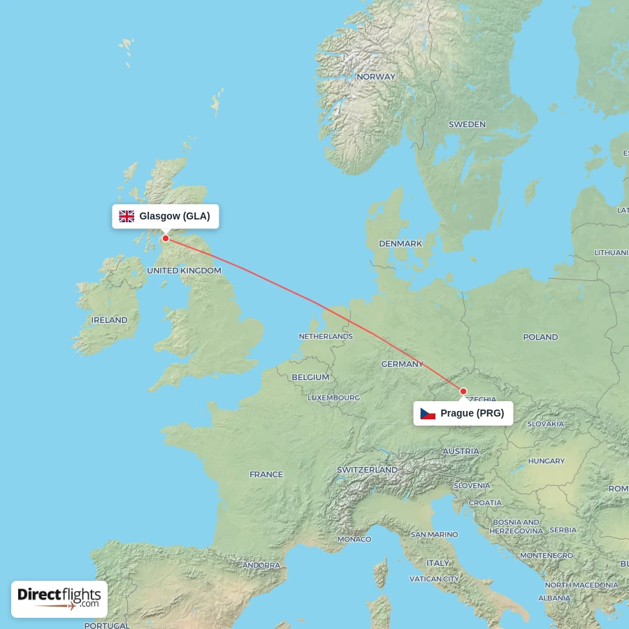 PRG - GLA route map