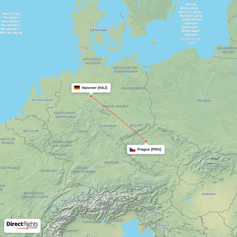 PRG - HAJ route map