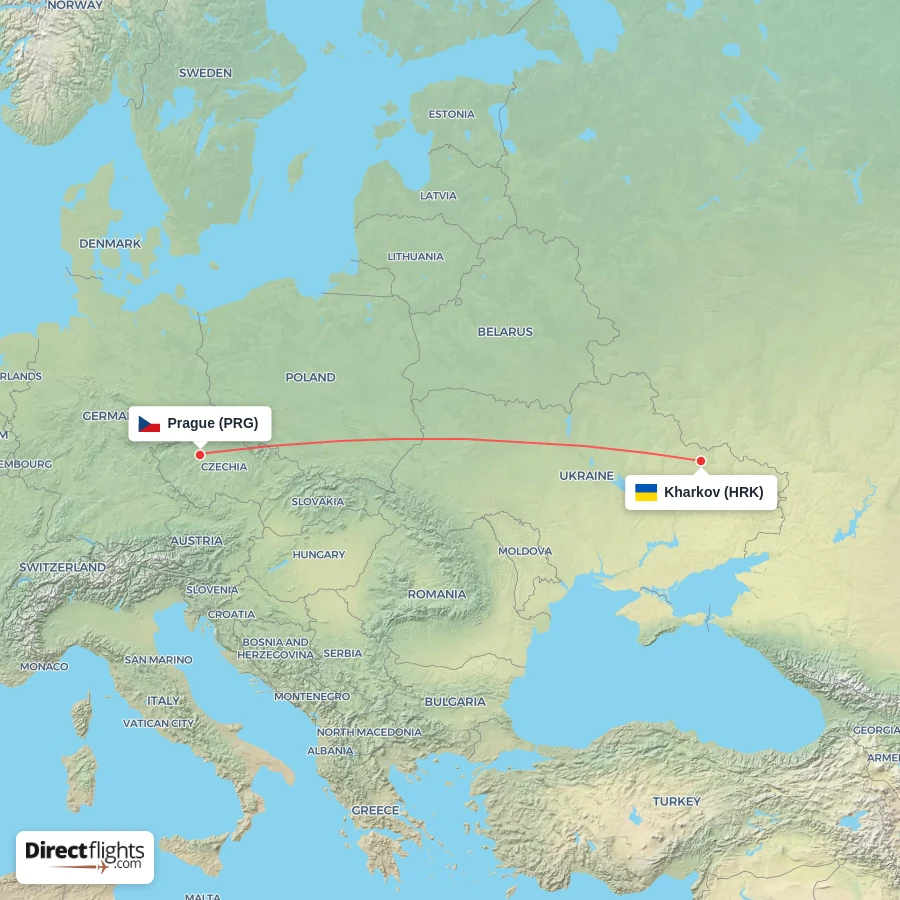PRG - HRK route map