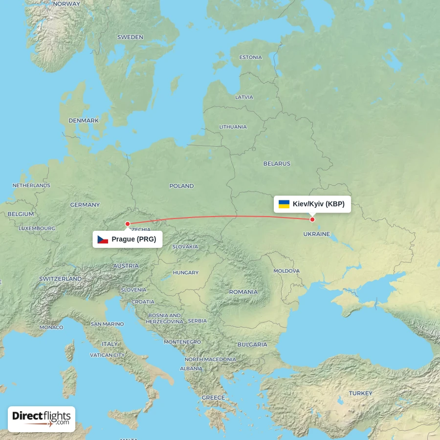 PRG - KBP route map