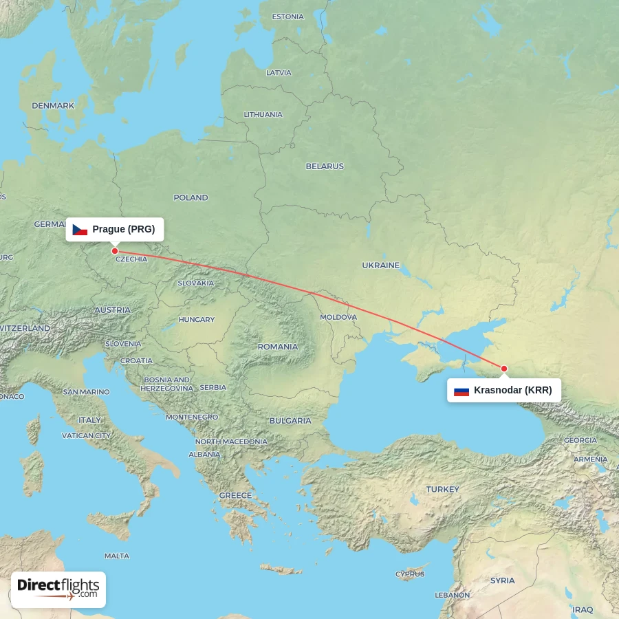 PRG - KRR route map