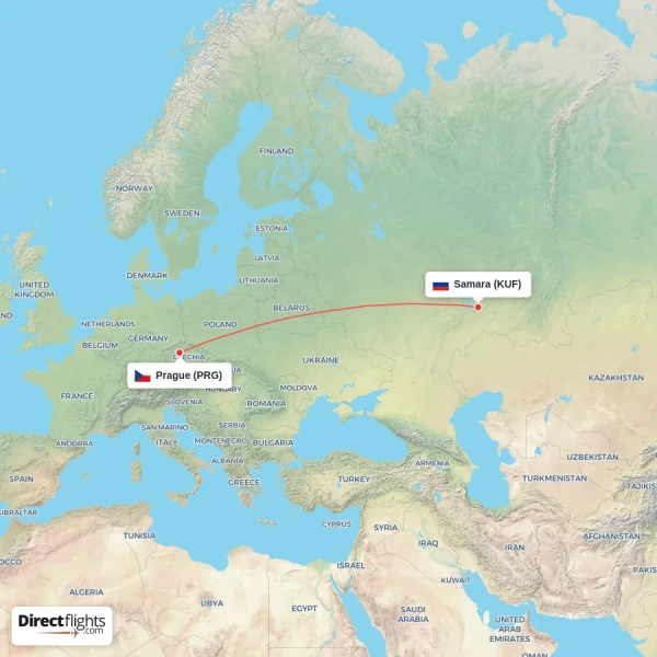 Prague - Samara direct flight map