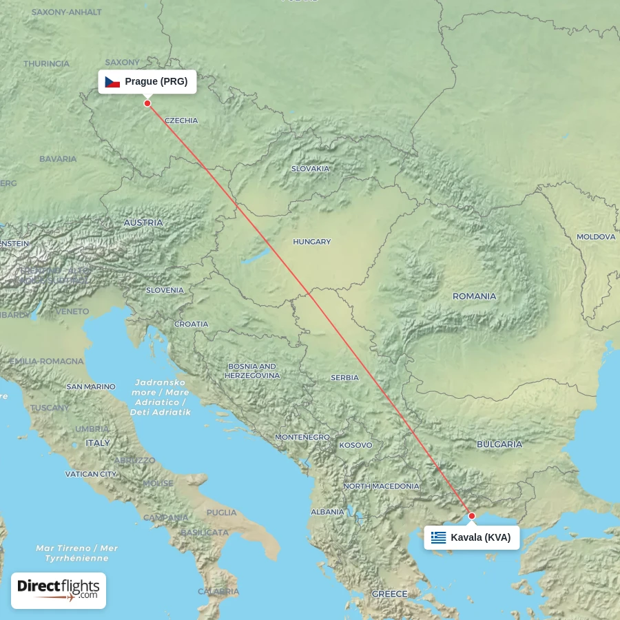 PRG - KVA route map