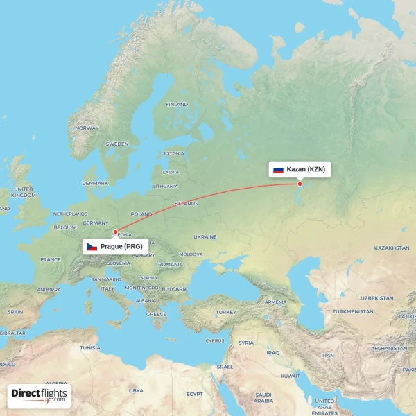 Prague - Kazan direct flight map