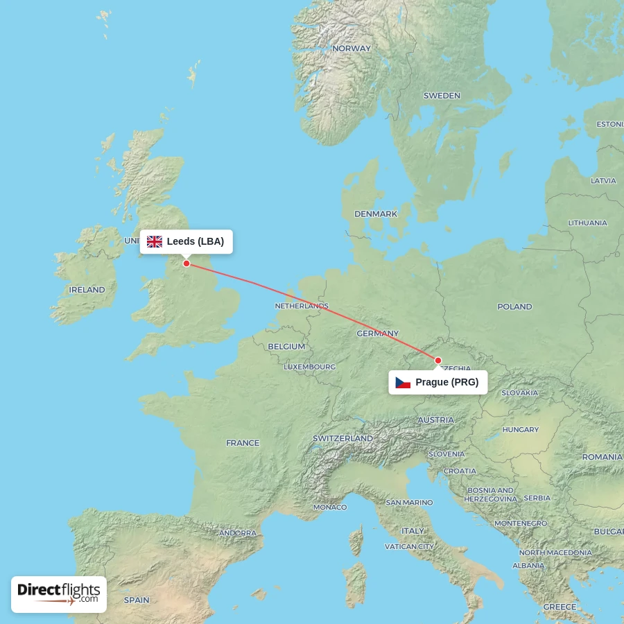 PRG - LBA route map