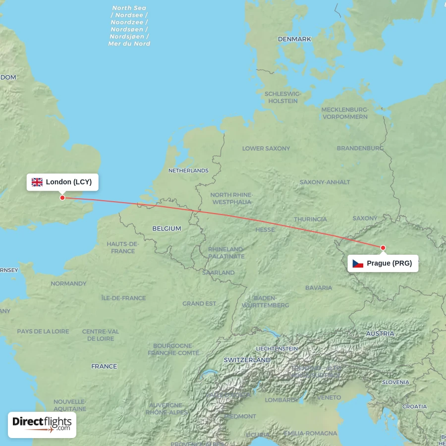 PRG - LCY route map