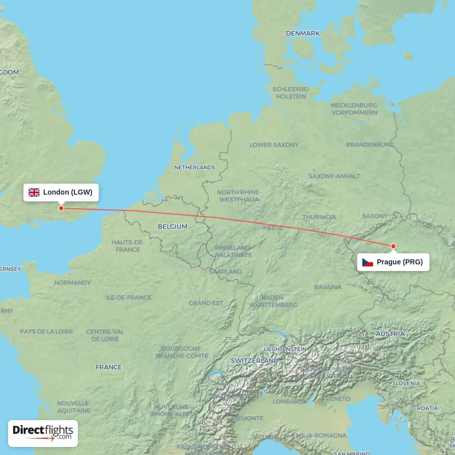 PRG - LGW route map
