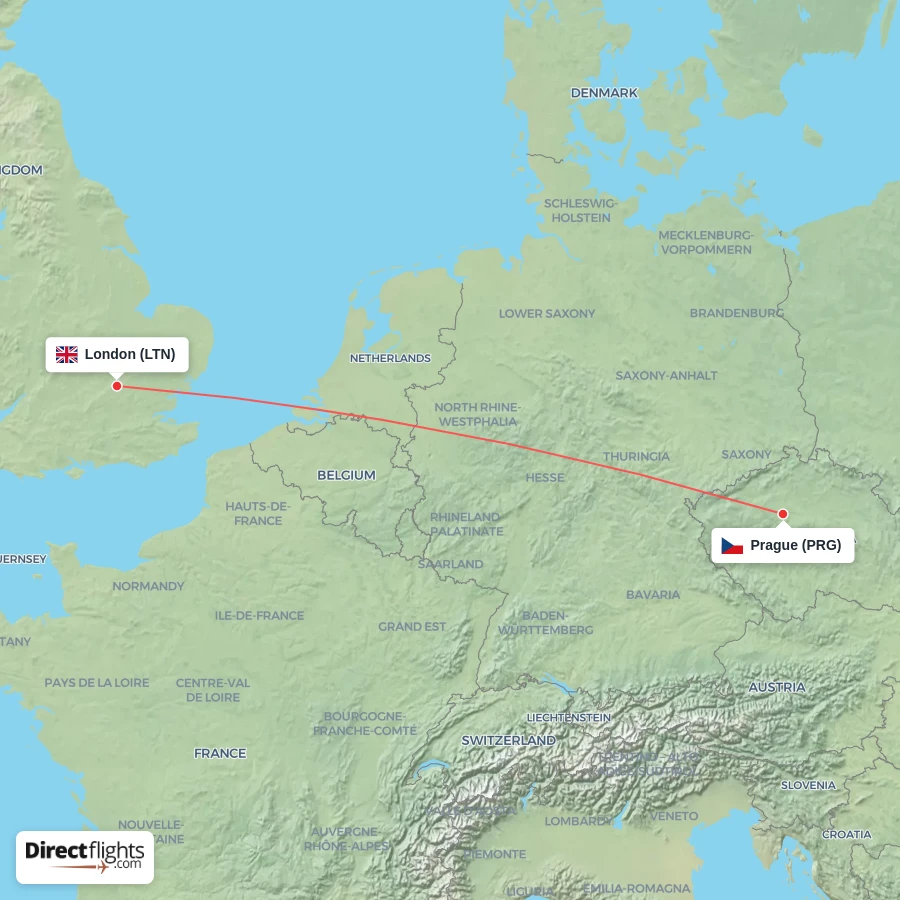 PRG - LTN route map