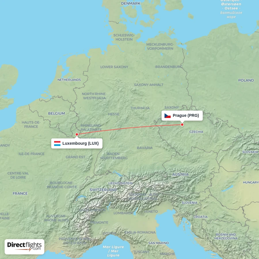 PRG - LUX route map