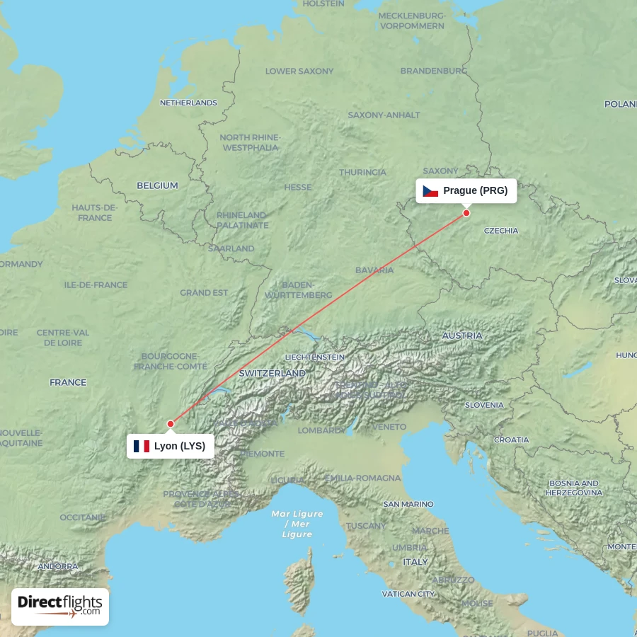 PRG - LYS route map