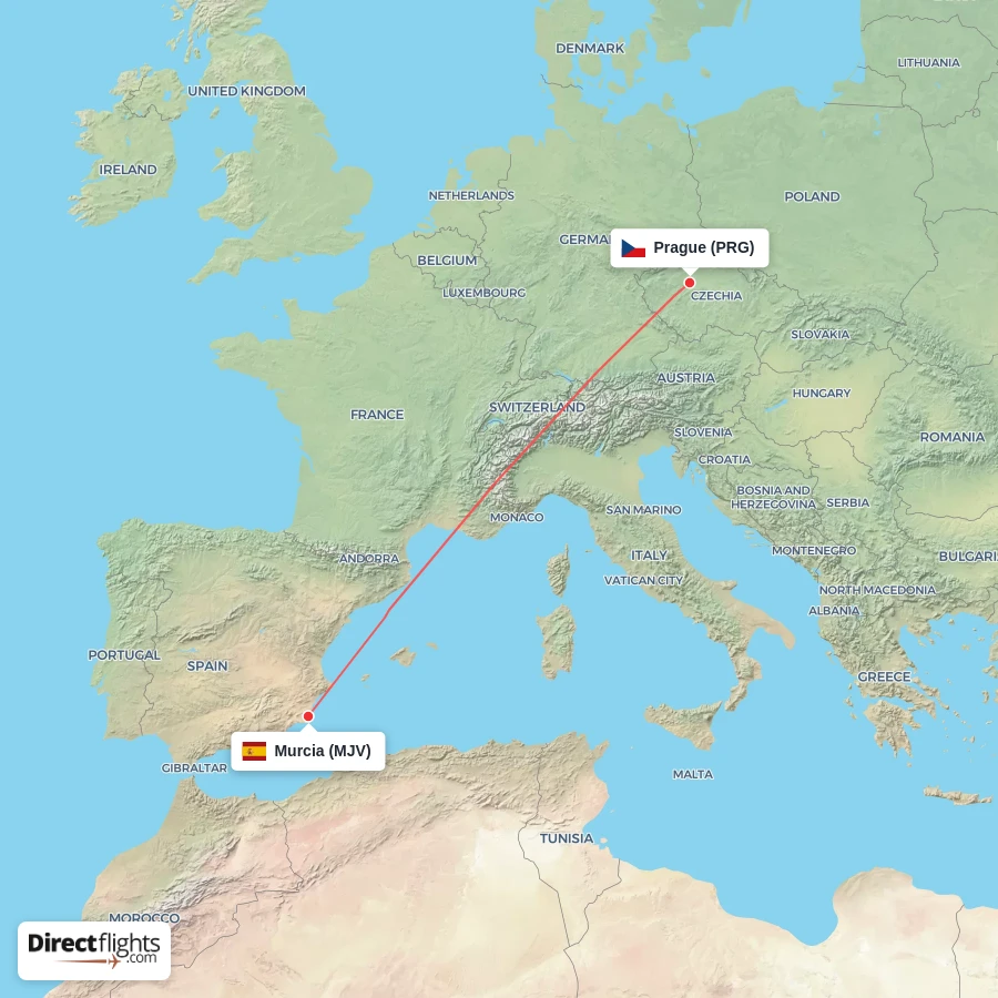 PRG - MJV route map