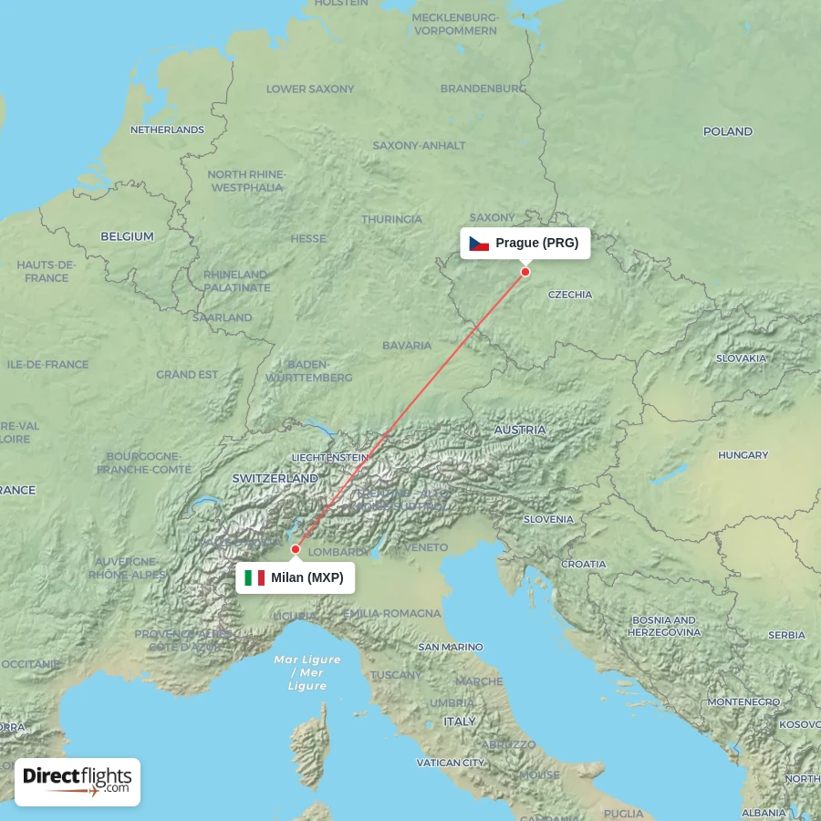PRG - MXP route map