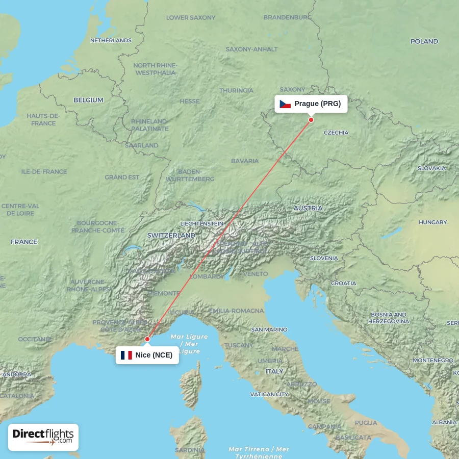 PRG - NCE route map