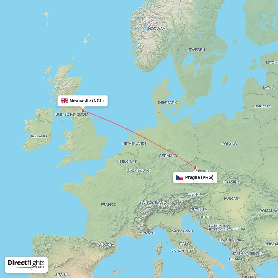 PRG - NCL route map