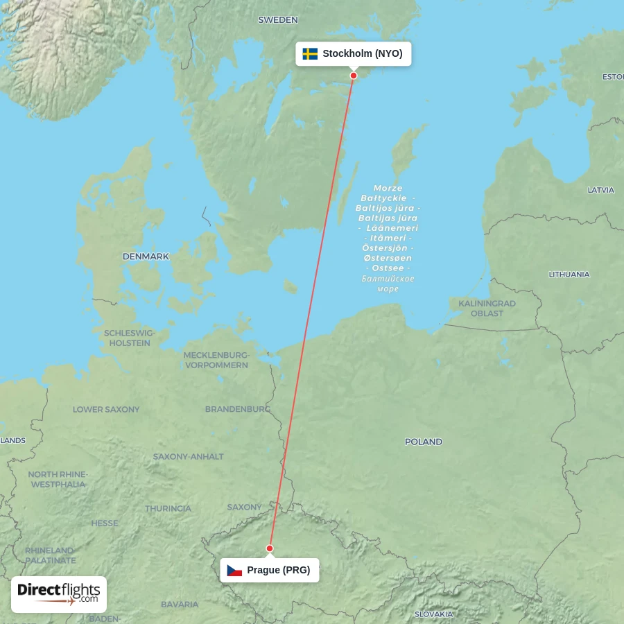 PRG - NYO route map