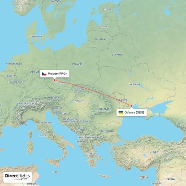 Prague - Odessa direct flight map