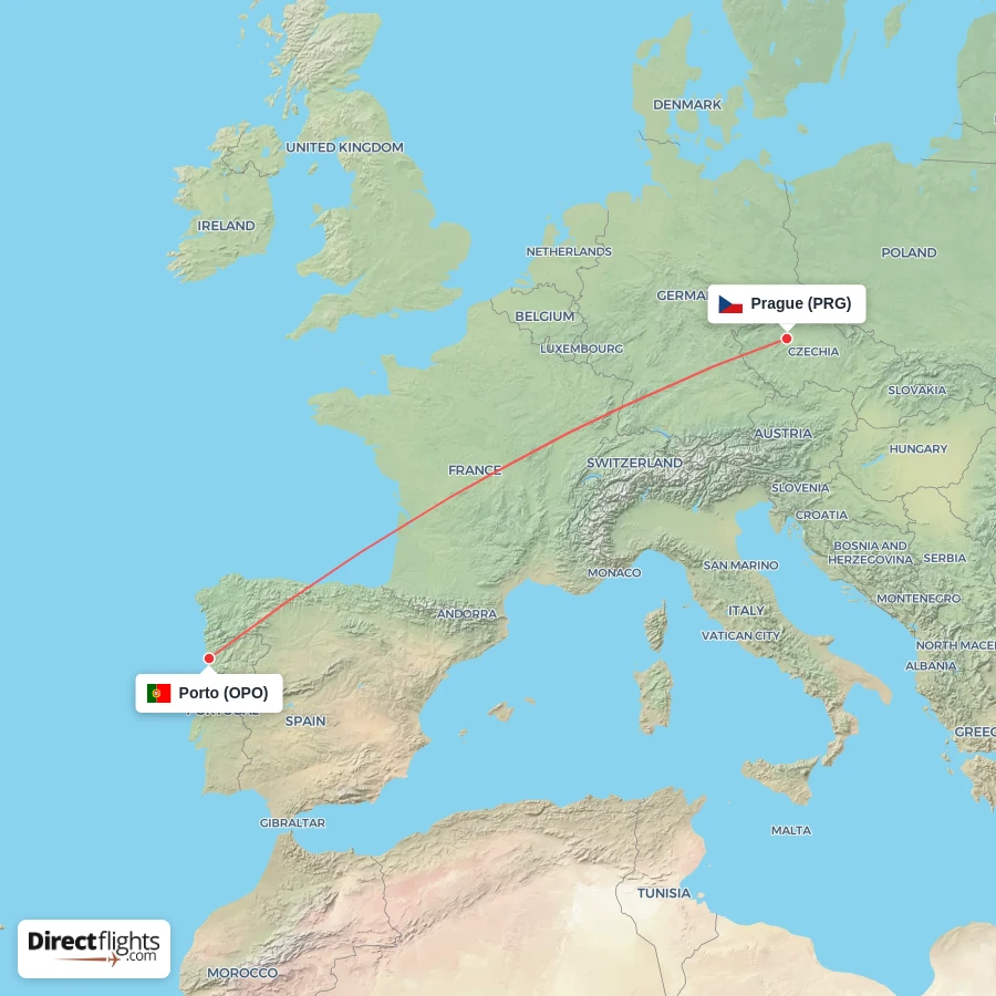 PRG - OPO route map
