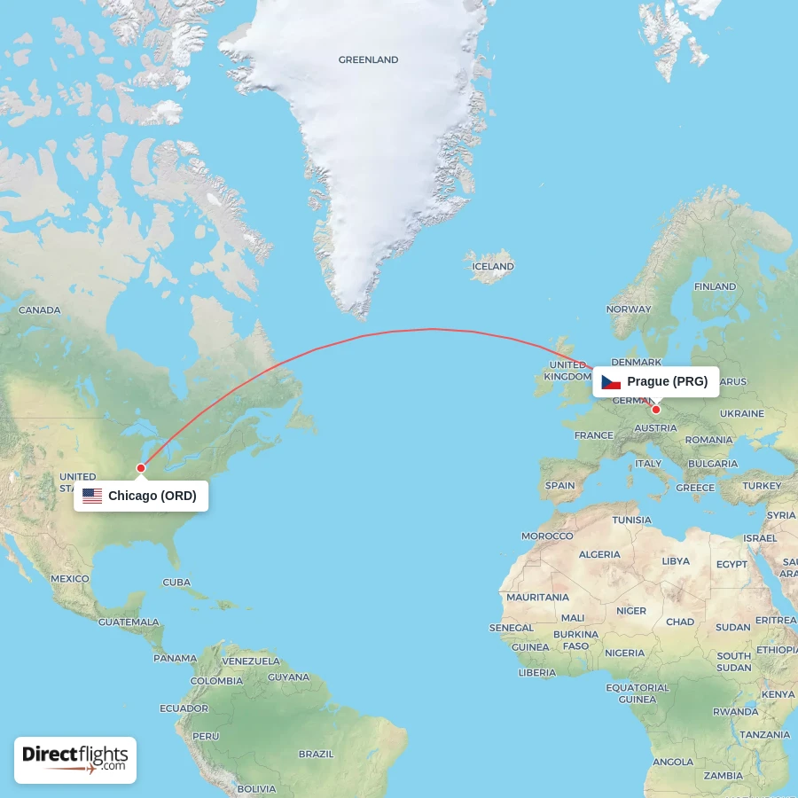 PRG - ORD route map