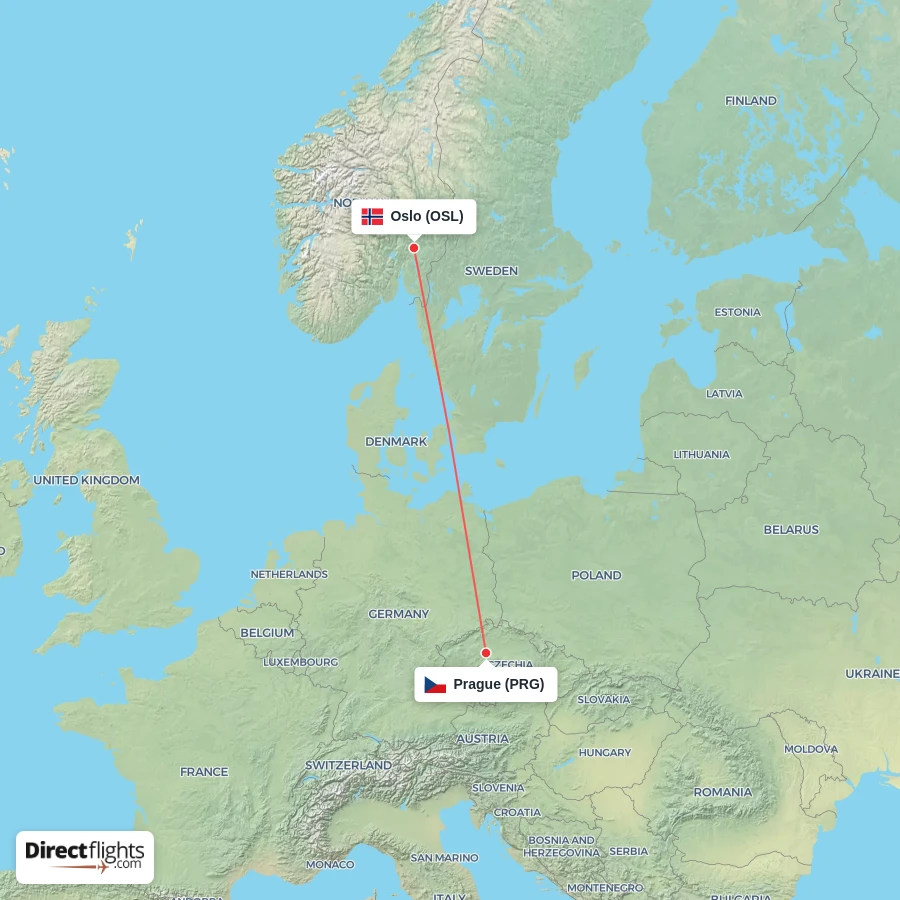 PRG - OSL route map