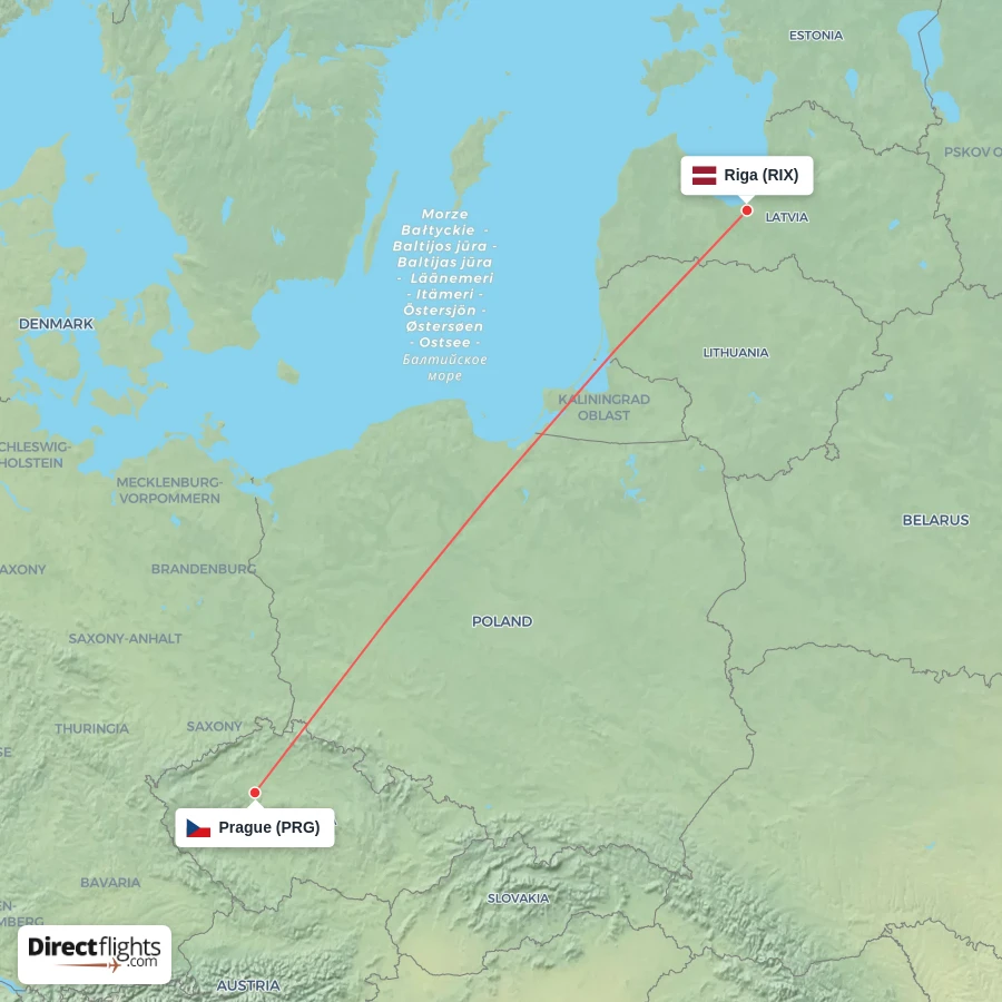 PRG - RIX route map