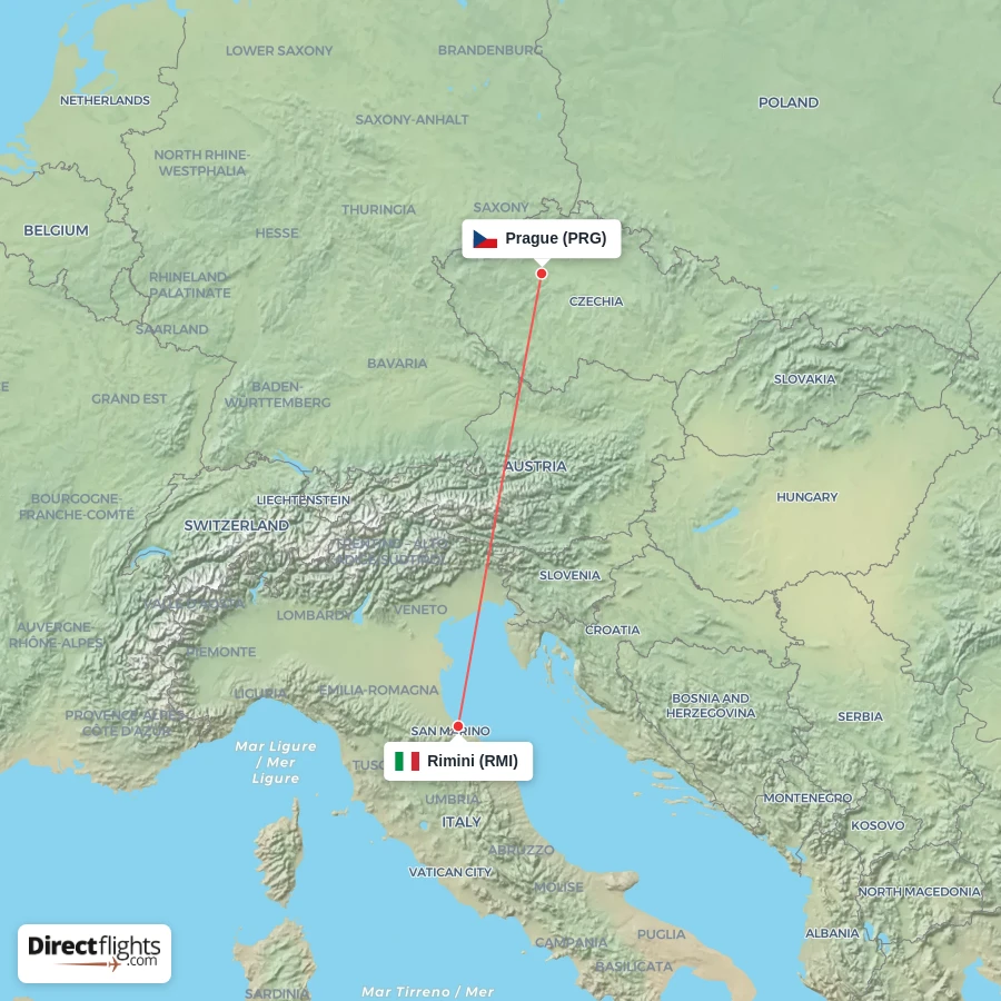 PRG - RMI route map