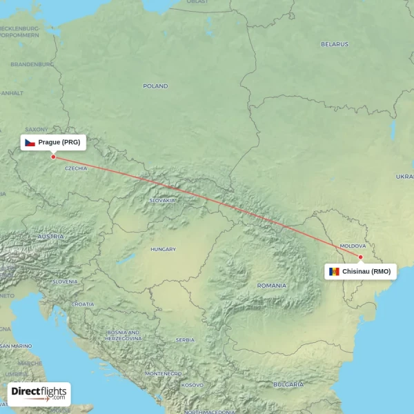 Prague - Chisinau direct flight map
