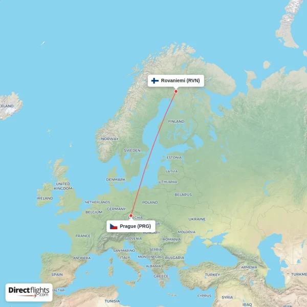 Prague - Rovaniemi direct flight map