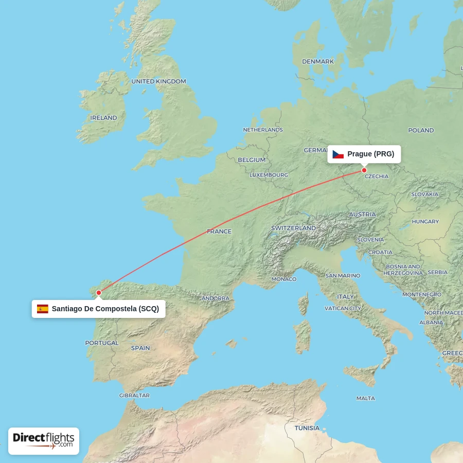 PRG - SCQ route map