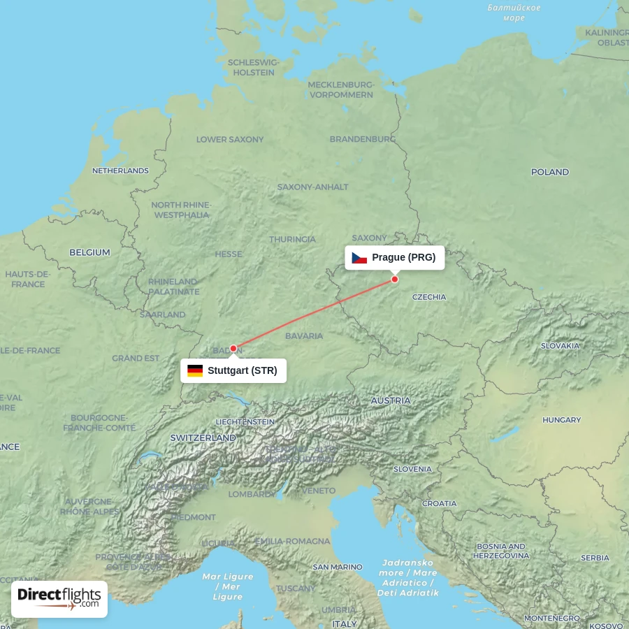 PRG - STR route map
