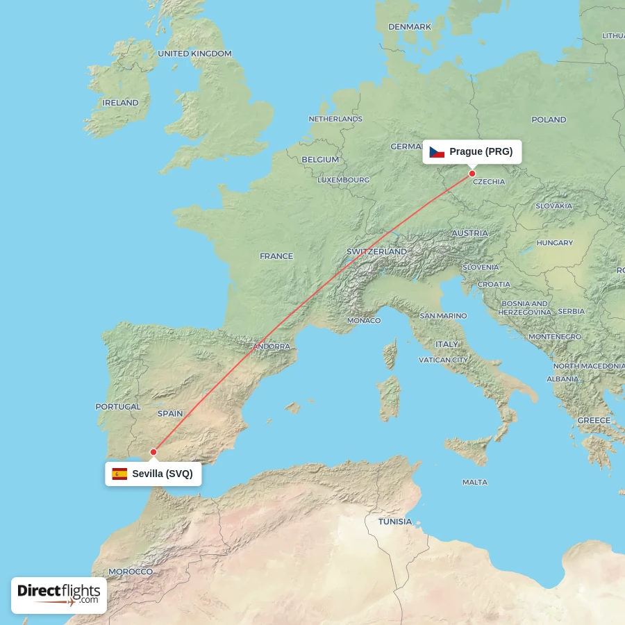 PRG - SVQ route map
