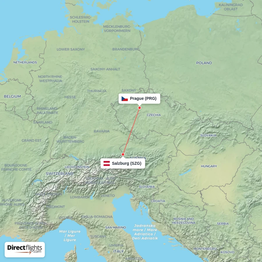 PRG - SZG route map