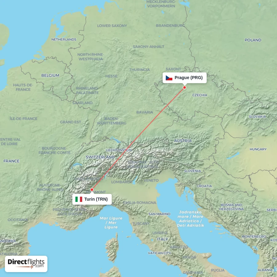 PRG - TRN route map