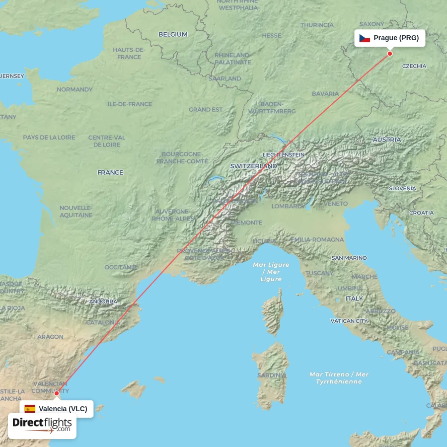 PRG - VLC route map