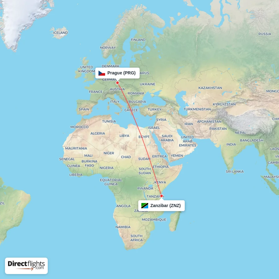 PRG - ZNZ route map