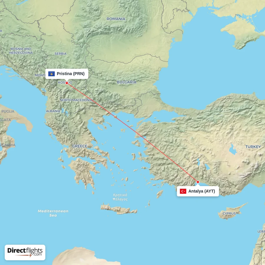 PRN - AYT route map