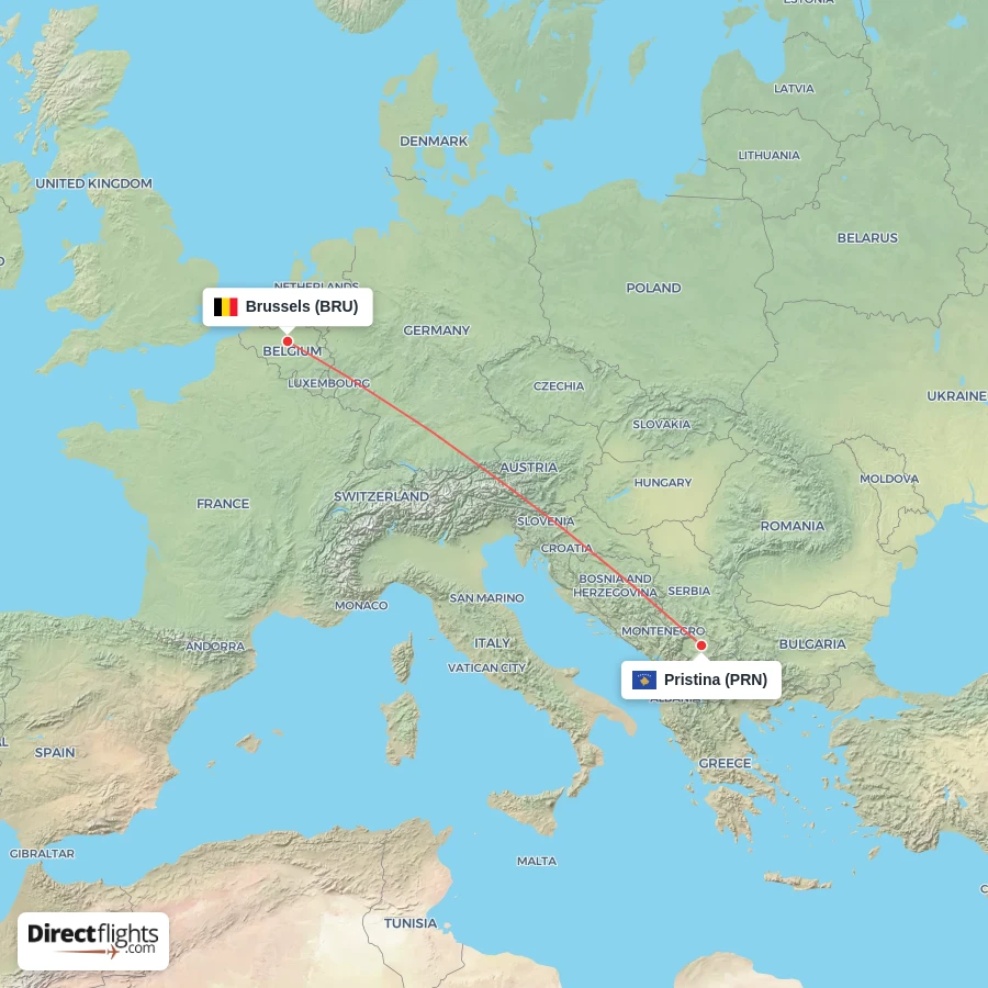 PRN - BRU route map