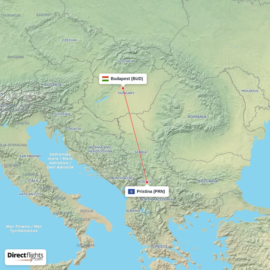 PRN - BUD route map