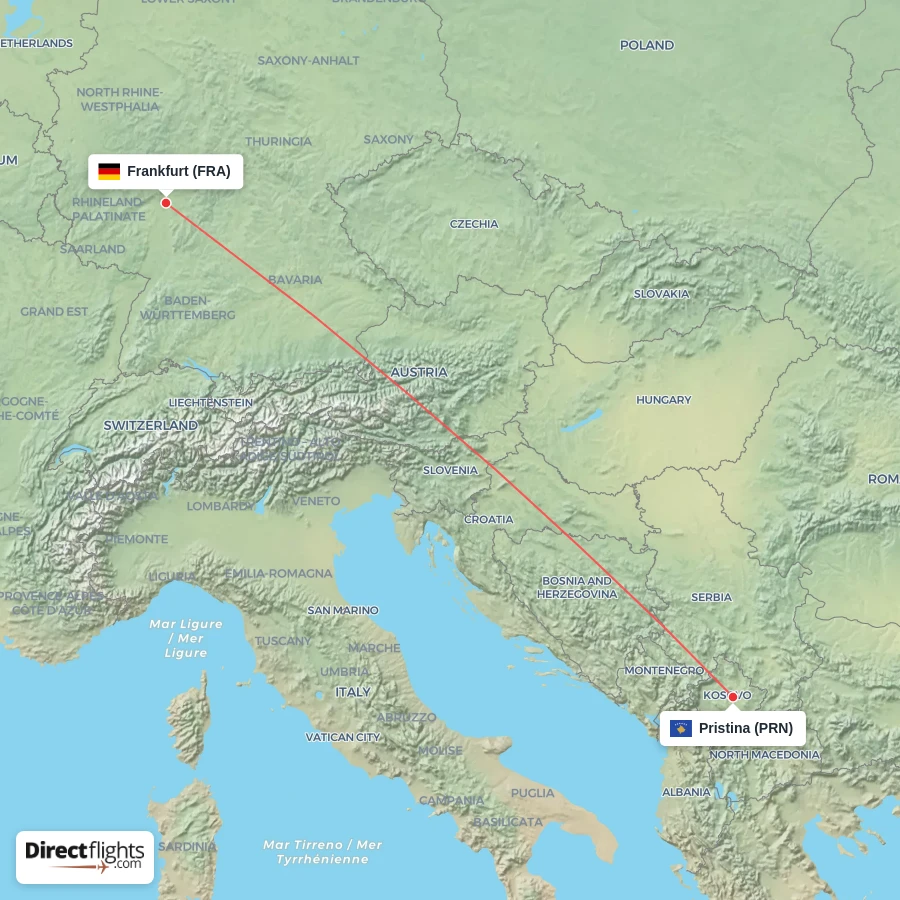 PRN - FRA route map